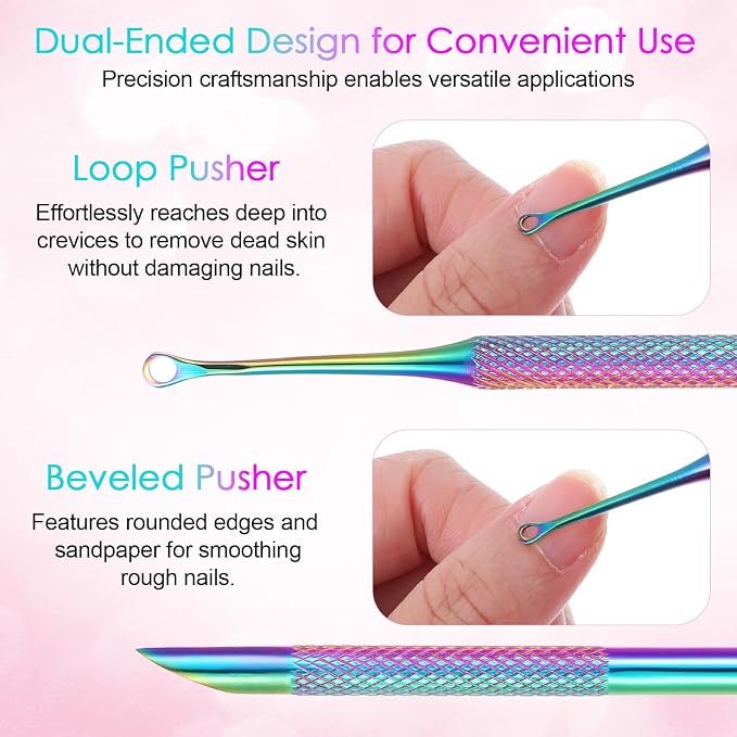 Dual Ended Nail Cuticle Pusher, 100/180 Grit Sandpaper Sheets Cuticle File - Image 4