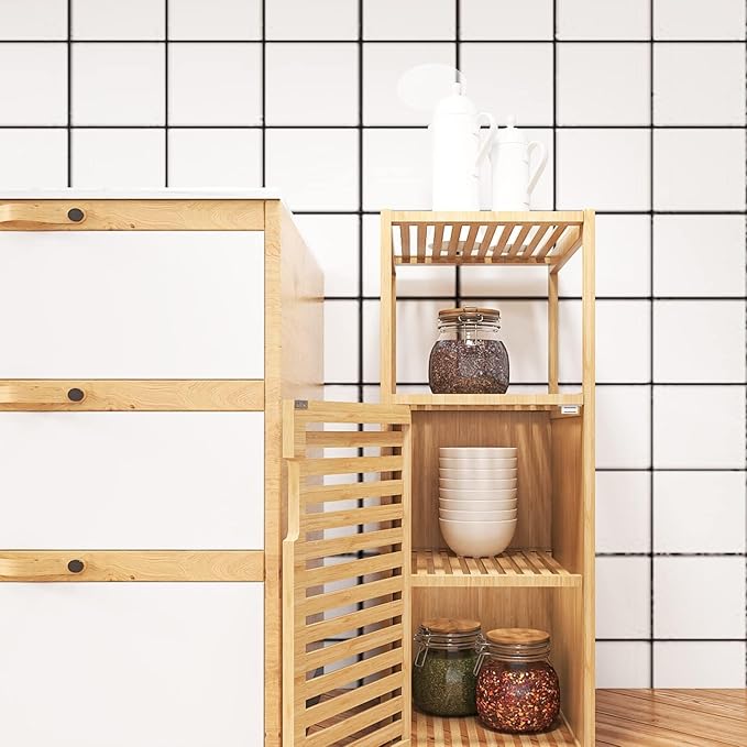 Bathroom Bamboo Storage Cabinet, Freestanding Floor Cabinet - Image 6