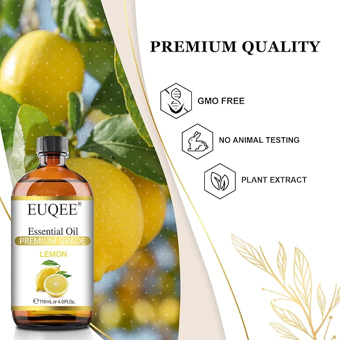 EUQEE Lemon Essential Oil with Glass Dropper, DIY Soap, Humidifier, Candle - Image 3