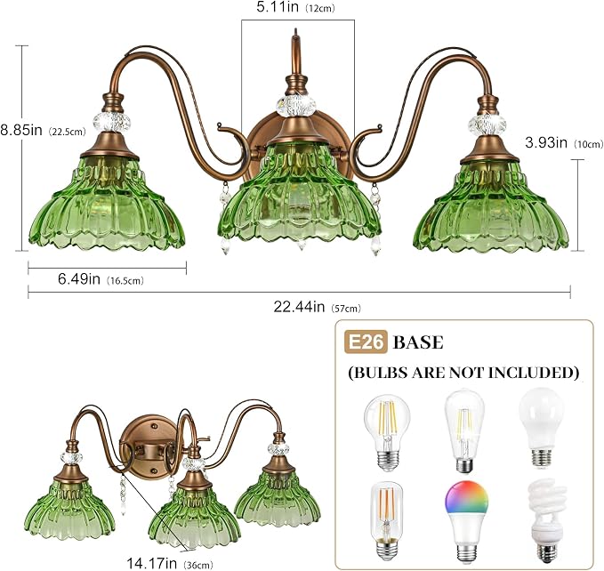 Vintage Bathroom Vanity Light, 3-Light Matte Antique Brass Finish Wall Sconce - Image 6