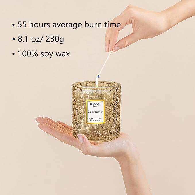 Chloefu LAN Sandalwood Candle, Dad Gifts Candle, Natural Soy Scented Candles - Image 2