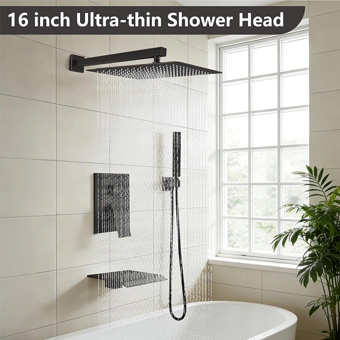 Midanya Shower System with Tub Spout, Bathtub Shower Faucet Set with Square - Image 2