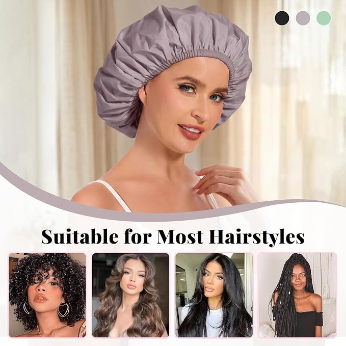 3Pcs Waterproof Shower Caps for Women, Reusable Shower Cap for Long Hair - Image 5