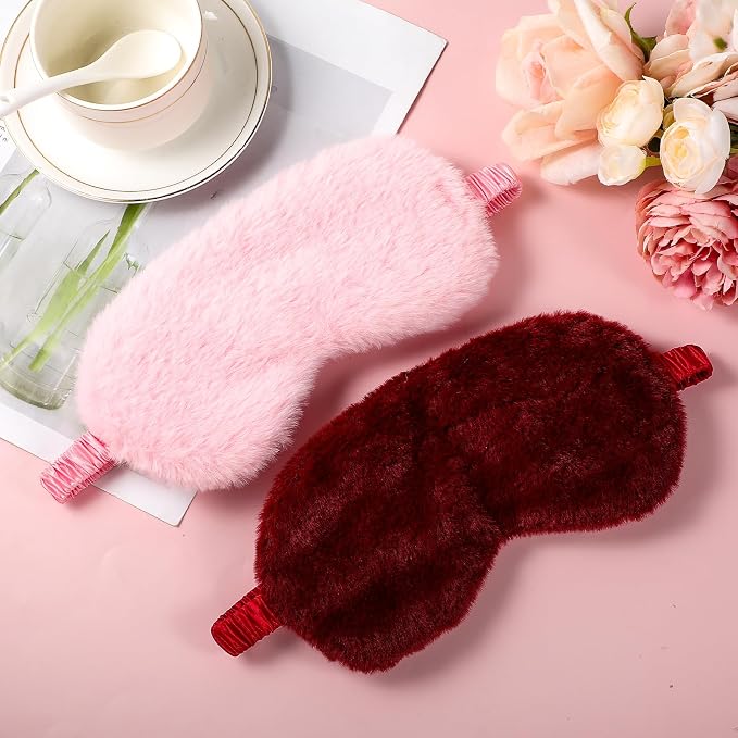 2 Pcs Plush Eye Mask Soft Sleeping Blindfold Eye Cover Comfortable Furry Faux - Image 6