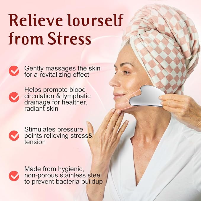 Gua Sha Facial Tools and Face Roller Set, Stainless Steel Facial Sculpting Eyes - Image 3