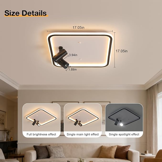 Shine LUEST Modern Square LED Flush Mount Ceiling Light Fixture, 2 Adjustable - Image 5