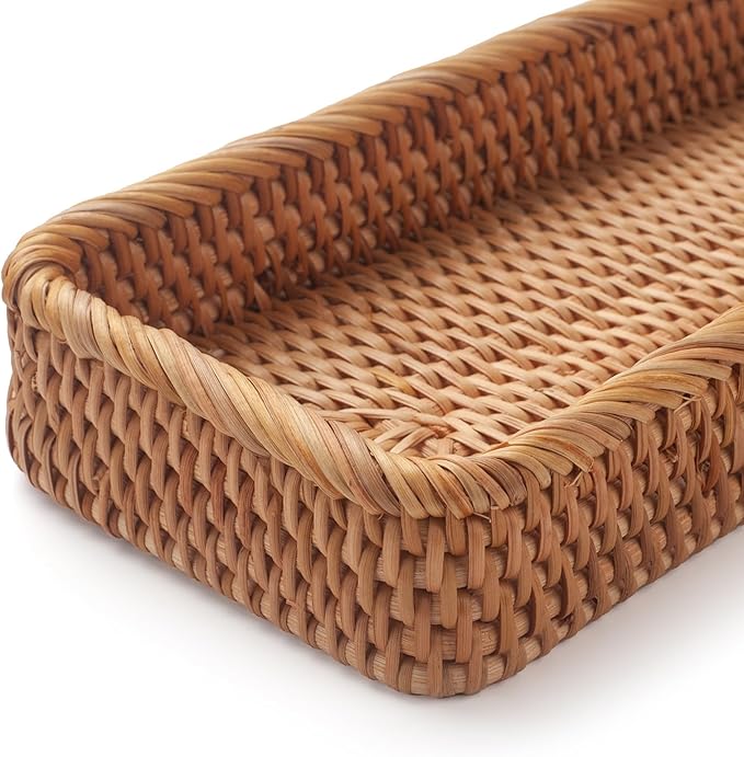Rattan Bathroom Vanity Trays Toilet Tank Baskets Long Narrow Hand Towel Storage - Image 5