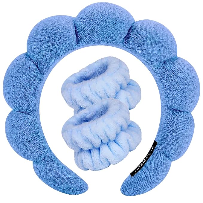 Spa Headbands for Washing Face Wristband Set Sponge Makeup Skincare Headband by Tetizo