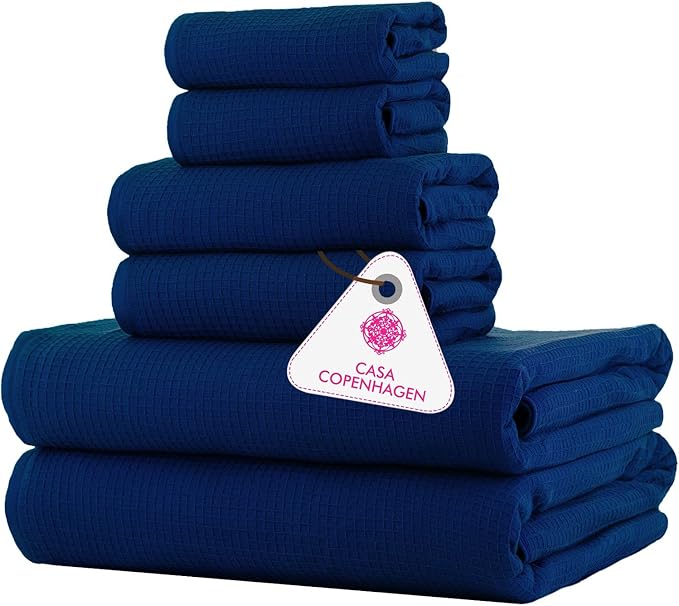 CASA COPENHAGEN Waffle 6Pcs 100% Egyptian Cotton Large Designer Towels Gift by CASACOPENHAGEN