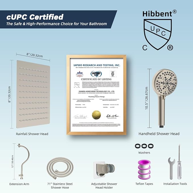 Hibbent All Metal CUPC Certified Shower Head, Handheld Showerhead Combo - Image 8