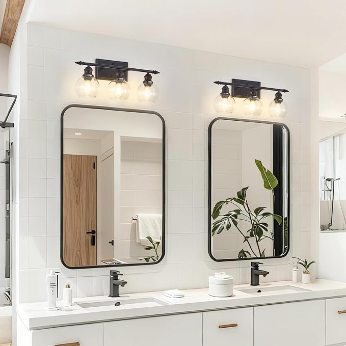 3-Light Bathroom Light Fixtures Matte Black Vanity Light Over Mirror Modern - Image 7