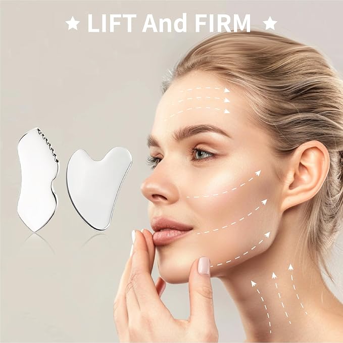 LeMeeOly 3pcs Stainless Steel Gua Sha Facial Tools & Eye Cream Applicator Metal - Image 7