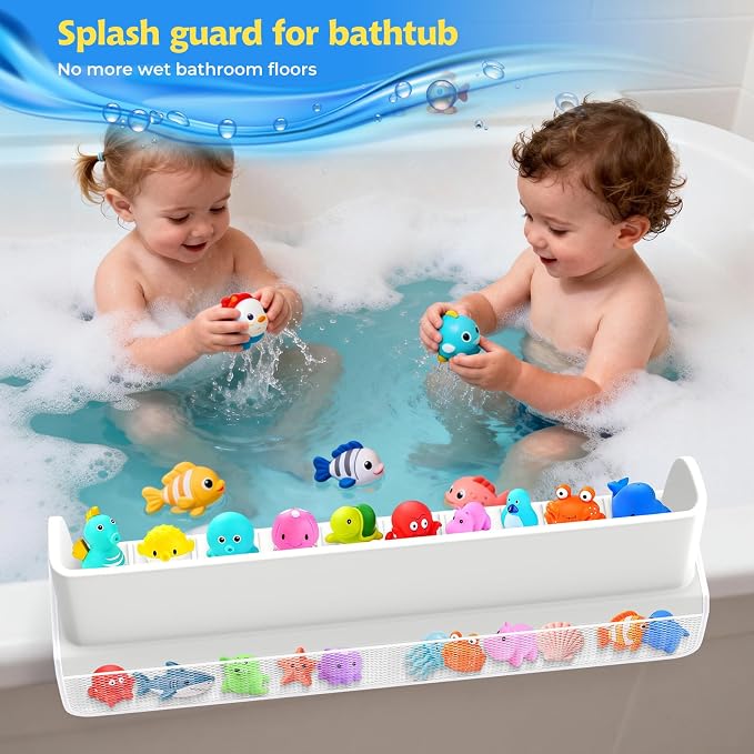 Splash Guard for Bathtub Kids, Toy Tray Caddy Holder Storage, Bath Toy Storage - Image 4