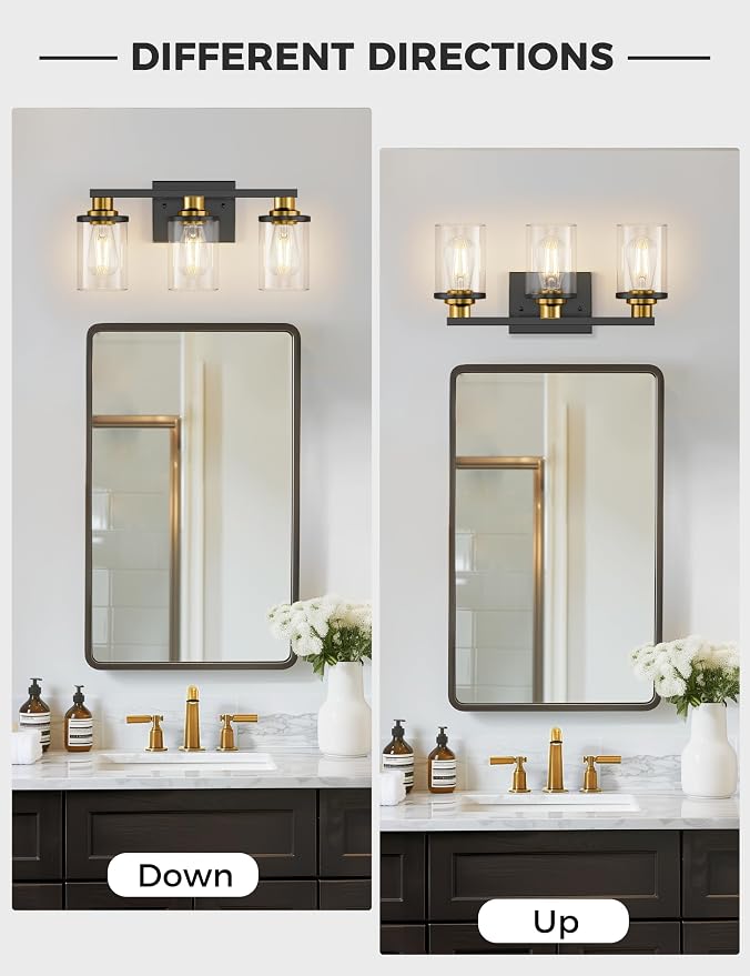 L LOHAS LED 3-Light Black and Gold Bathroom Light Fixtures, 20 Inch Modern - Image 5