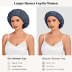 Shower Cap for Women Waterproof Reusable, Large Shower Cap Non-Slip - Image 3