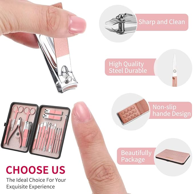ZIZZON Manicure Set 18 in 1 Professional Pedicure Set Nail scissors Grooming Kit - Image 3