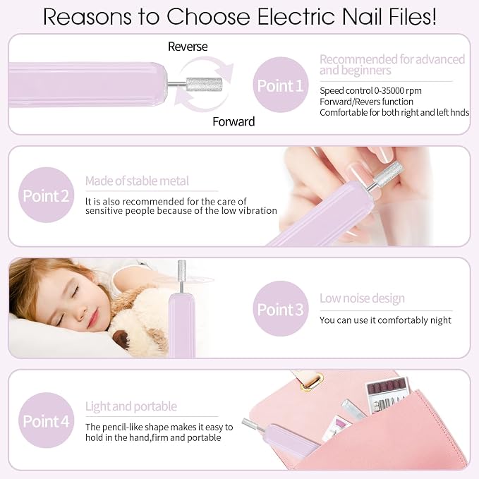 Professional Manicure Pedicure Kit -360° Light, Rechargeable Electric Nail Drill - Image 6