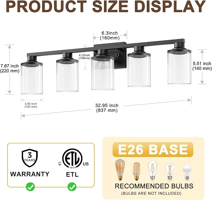 L LOHAS LED 5-Light Bathroom Light Fixtures Over Mirror, Modern Vanity Lights - Image 5