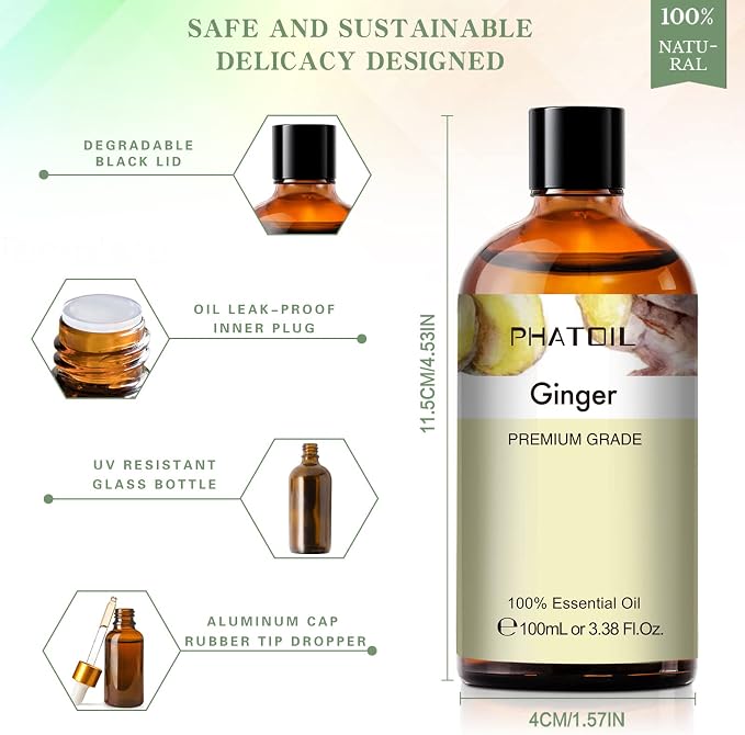 Ginger 3.38fl.oz Essential Oil, PHATOIL Pure Aromatherapy Oils - Image 6