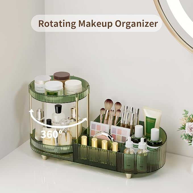 360 Rotating Makeup Organizer for Vanity, 2 Small Trays & 5 Compartments for - Image 2