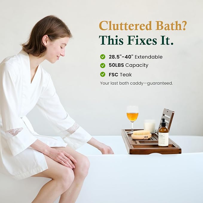 Teak Bathtub Tray, Bath Caddy - Image 7