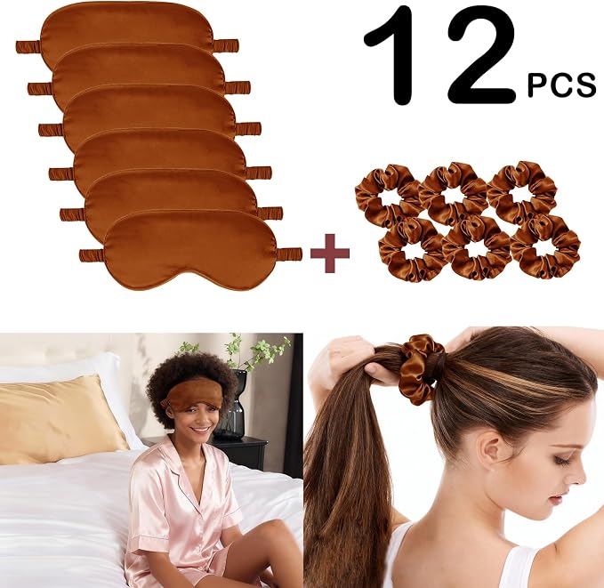 12Pcs Silk Sleep Masks Satin Eye Mask Silky Eyes Cover Blindfold Eyeshade Hair - Image 2