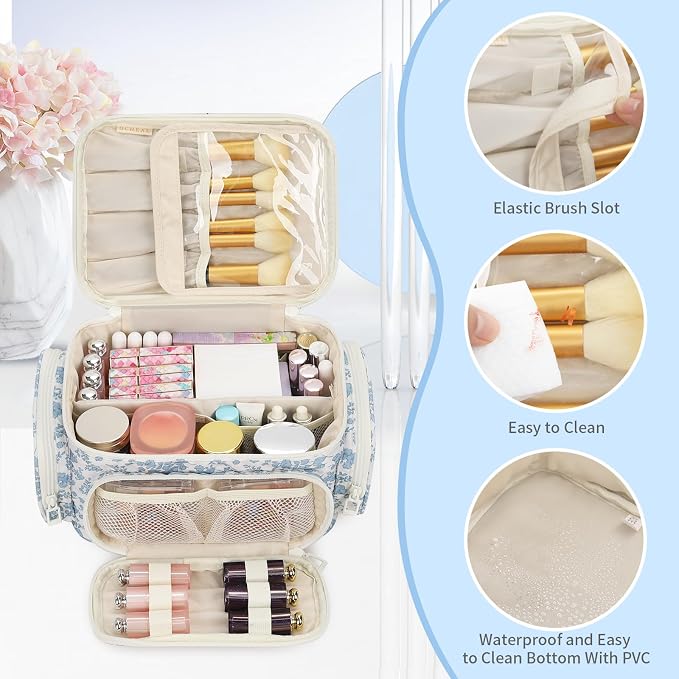 Makeup Bag with Multi-Pockets, Travel Cosmetic Bag with 2 Transparent Side - Image 6