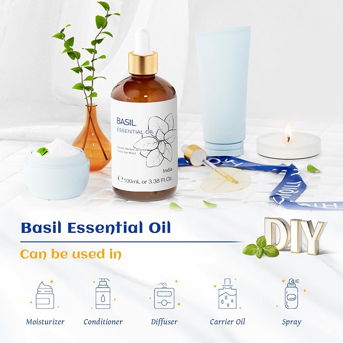 HIQILI Basil Essential Oil, 100% Pure & Natural, Diffuser in Bedroom, Mediation - Image 5