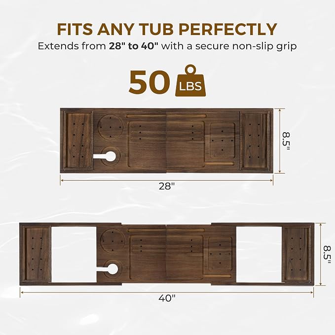 Venusmiles Teak Bathtub Tray Caddy, Foldable Bath Tray - Image 5
