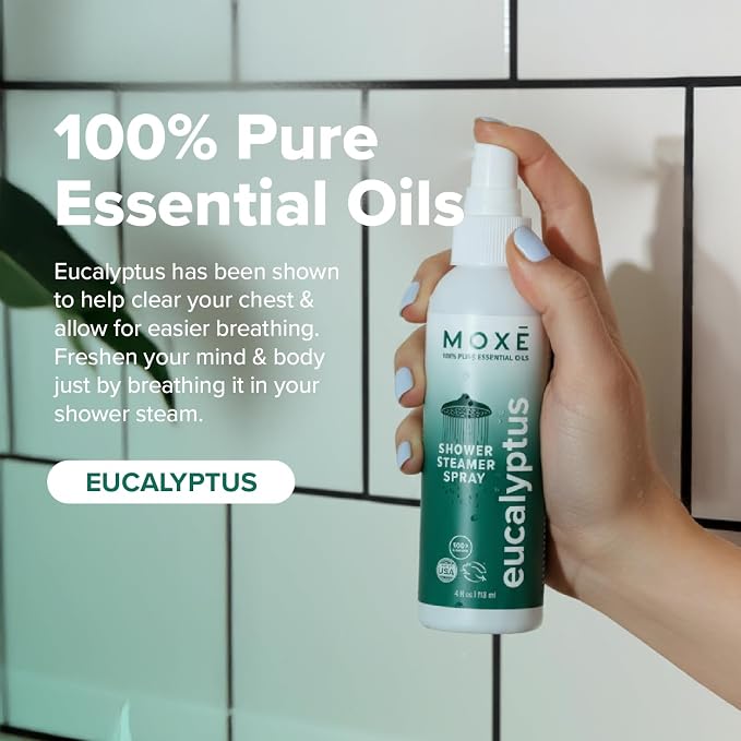 MOXĒ Eucalyptus Oil Shower Mist, Spa Steam Spray, Certified Natural 100% - Image 3
