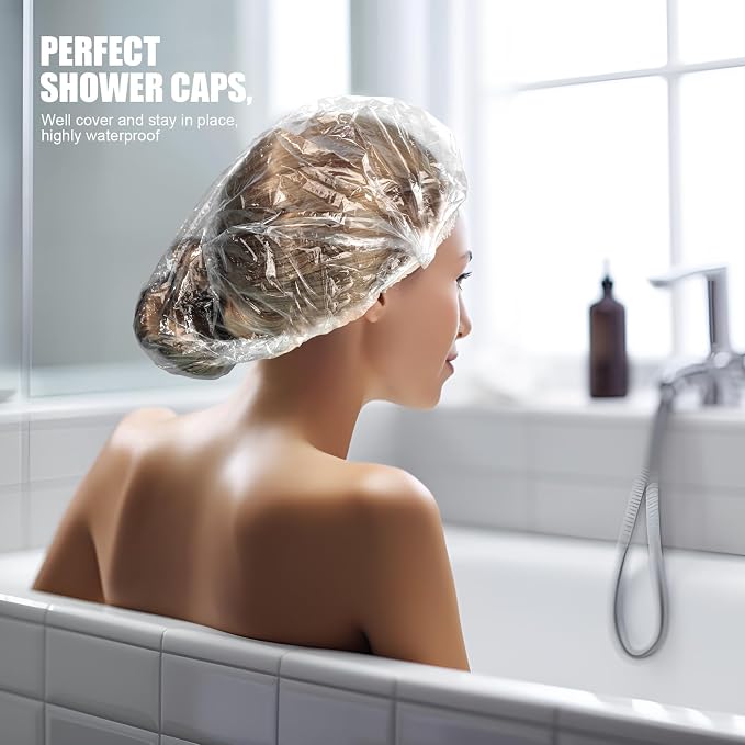 LEOBRO Individually Wrapped Disposable Shower Caps, Plastic Hair Caps - Image 6