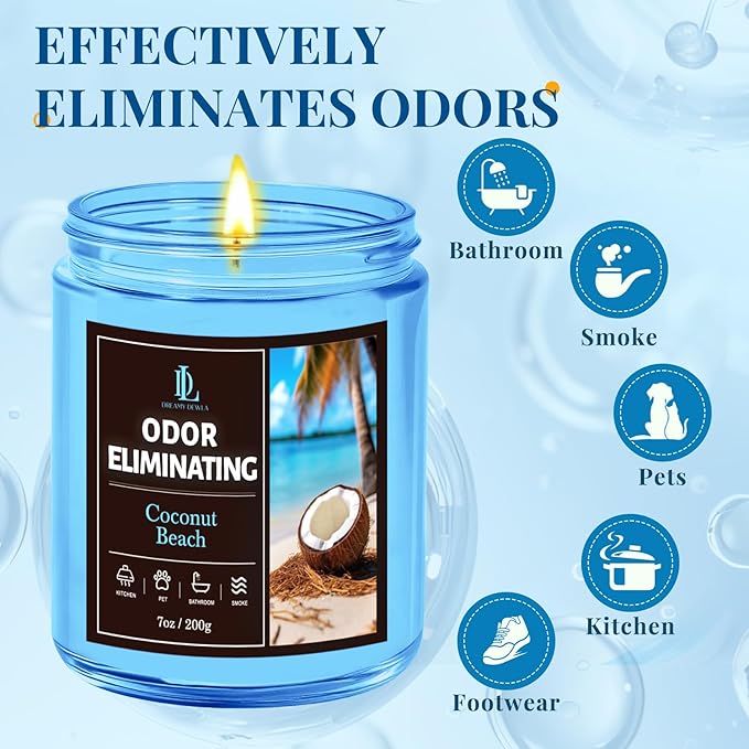 Coconut Beach Odor Eliminating Highly Fragranced Candle, Eliminates 95% of - Image 5