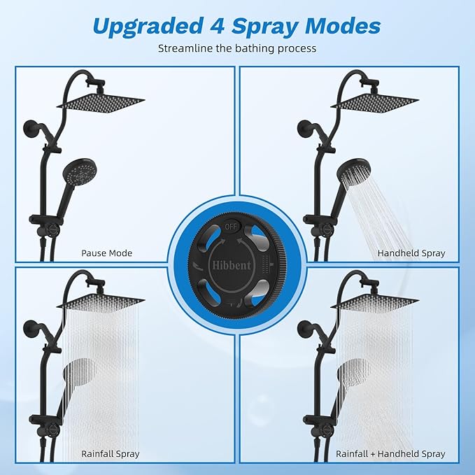 Hibbent cUPC Certified All Metal 10" Rainfall Showerhead Combo, High Pressure - Image 2