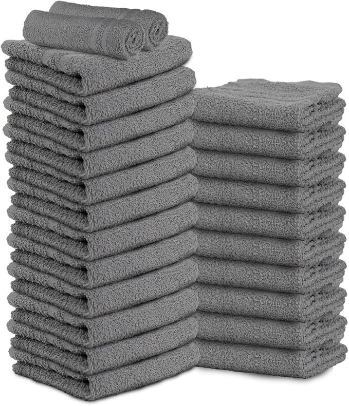 24 Pack Dark Grey Hand Towels 100% Cotton Spa Towel – 16x27 inches Highly by TOALLA