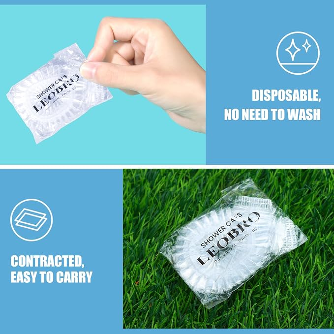 LEOBRO Individually Wrapped Disposable Shower Caps, Plastic Hair Caps - Image 5