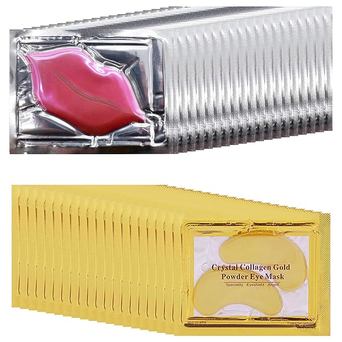 40 Pairs Eye Mask & Lip Mask, 24K Gold Gel Crystal Collagen Under Eye Patches by TIRDET