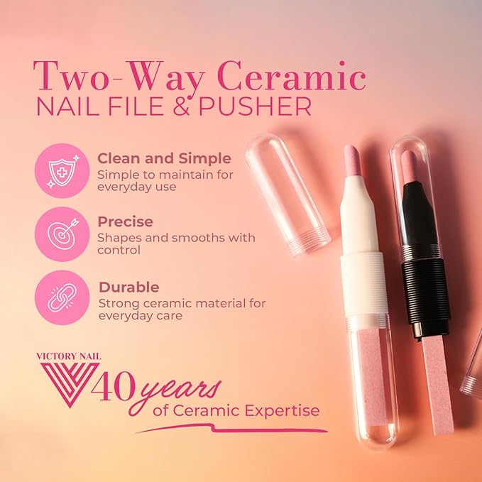 2PCS Victory Ceramic Stone Two-Way Nail Pusher & File Cuticle Trimmer Manicure - Image 2