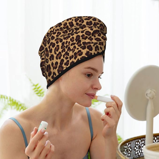 Leopard Hair Towel Wrap Microfiber Fast Drying Hair Turban - Image 7