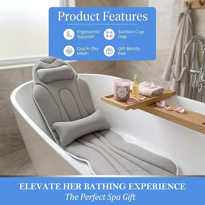 Full Body Bath Pillow for Bathtub, Thick 5D Air Mesh Luxury Spa Tub Cushion - Image 8