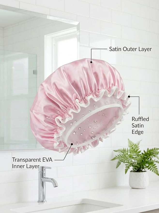 Aquior Shower Cap for Women, Waterproof Reusable Hair Cap - Image 6