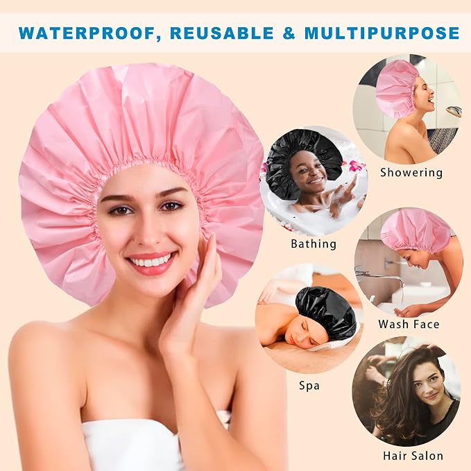 Extra Large Shower Cap 2 PCS Waterproof Shower Caps - Image 6
