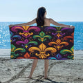 Colorful Mardi Gras Fleur De Lis Beach Towel Oversized Quick Dry Beach Blanket by YPPAHHHH
