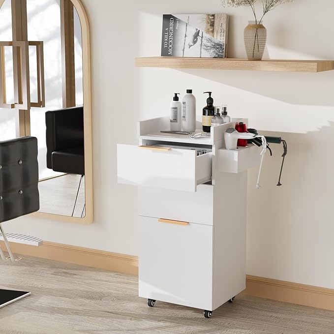 OmySalon Salon Cart with Wheels, 3-Tier Rolling Hair Styling Station, 2 Drawers - Image 7