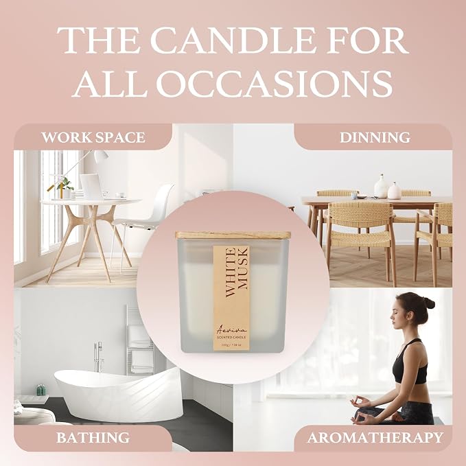 Scented Candle, 7.04 oz White Musk Aromatherapy Candle, Natural Soy Wax - Image 3