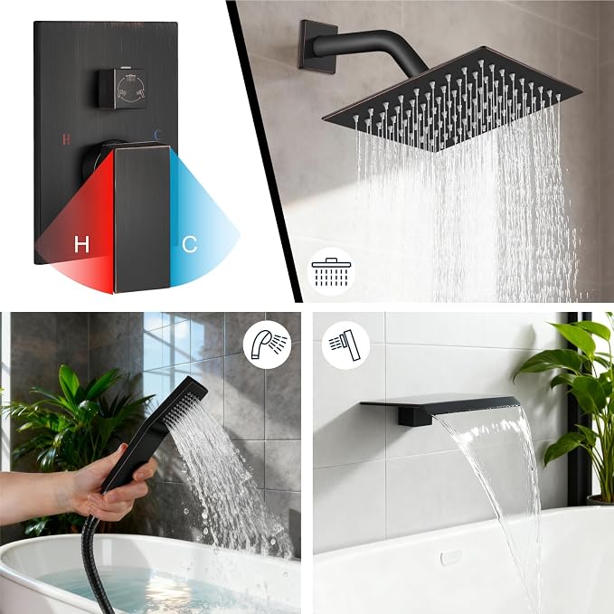 Midanya Shower System with Tub Spout, Bathtub Shower Faucet Set with Square - Image 4