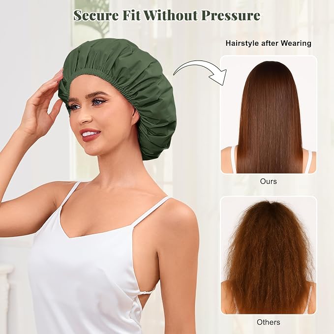 Shower Cap for Women Waterproof Reusable, Large Shower Cap Non-Slip - Image 4