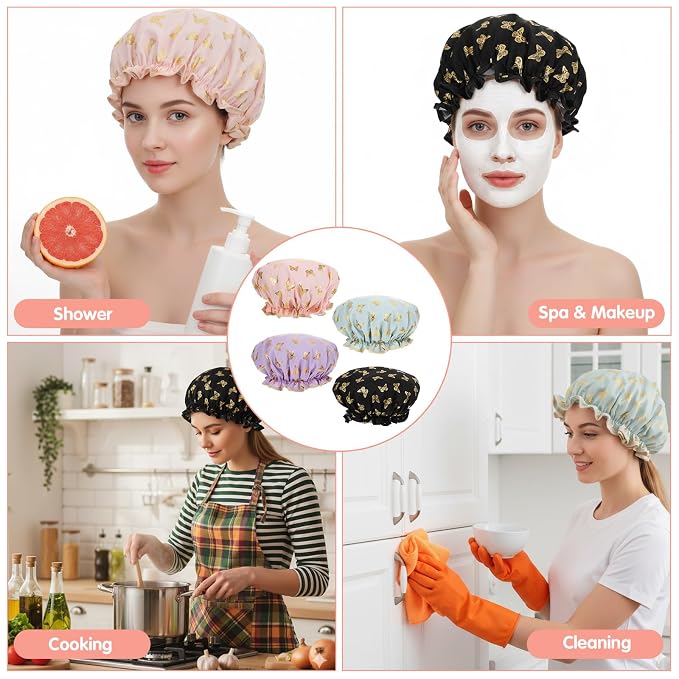 Yuanchu 4 Pcs Waterproof Shower Caps - Image 6