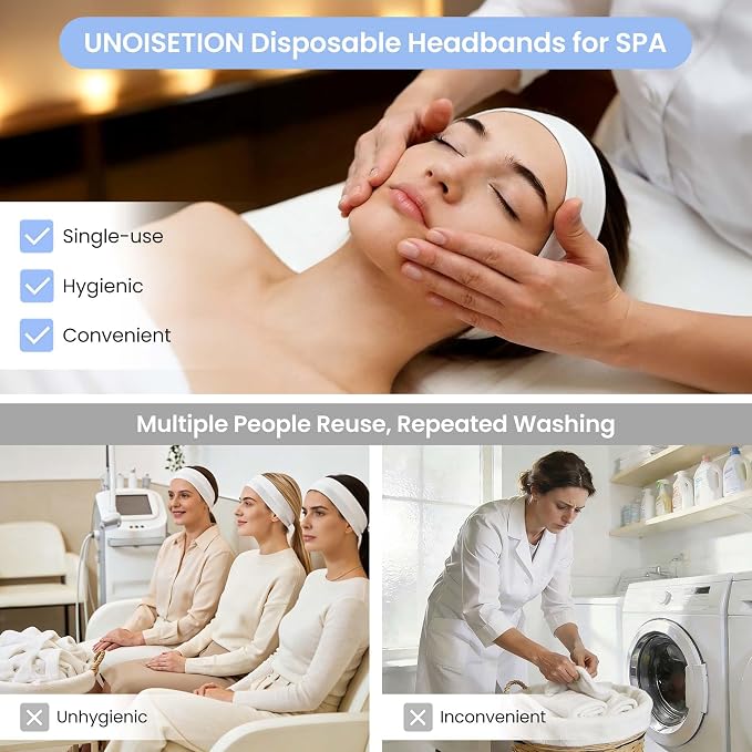 UNOISETION Disposable Spa Headbands 50 Pcs, Non-Woven Fabric Stretch Headband - Image 5