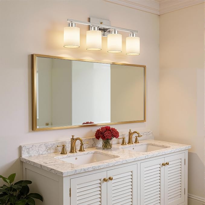 PARTPHONER 4-Light Brushed Nickel Bathroom Light Fixtures, Modern Vanity Light - Image 8