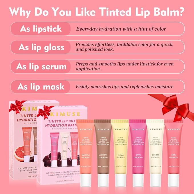 KIMUSE 6 Pcs Tinted Lip Butter Hydration Balm Set, 6 Flavored Shades Hydrating - Image 4